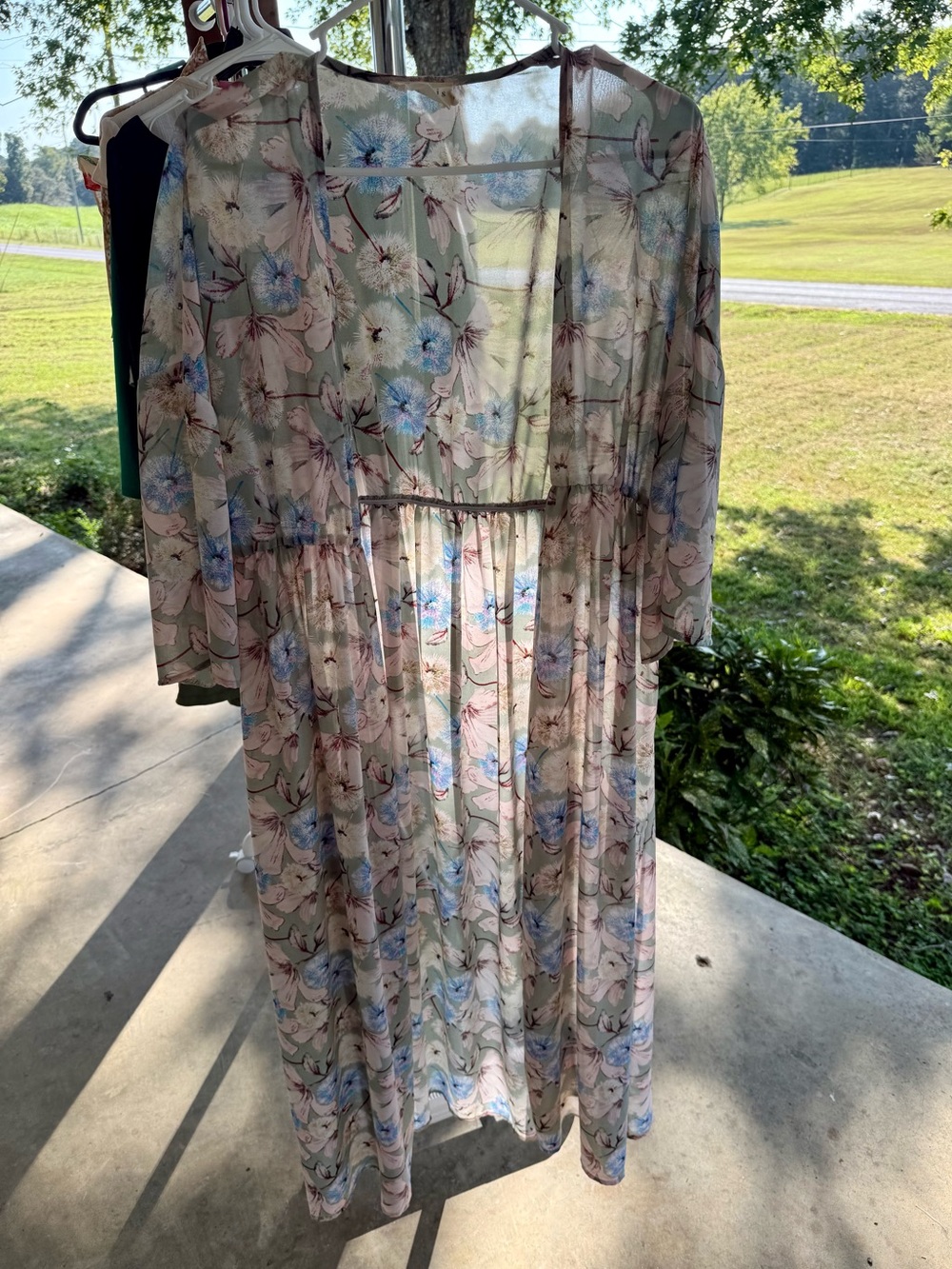 Sheer Floral Maxi kimono- Light Blue & Cream